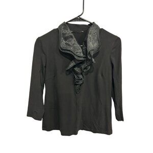 Black Long Sleeve Top Sheer Ruffled Collar Zip Gothic Chic Victorian Revival